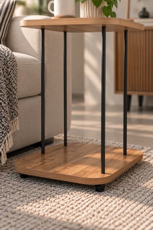 SuloraHome Tekerlekli Oval Servis Sehpası Çam Desenli Kahverengi