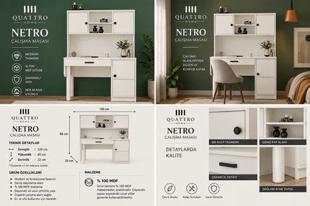 NETRO KİTAPLIKLI ÇALIŞMA MASASI