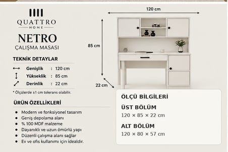 NETRO KİTAPLIKLI ÇALIŞMA MASASI