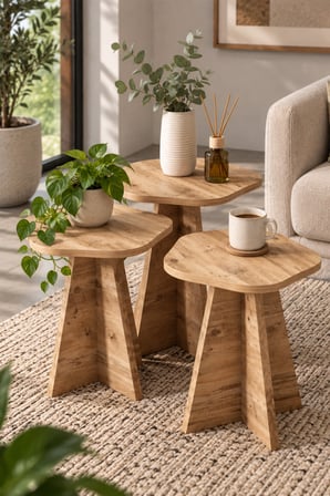 SuloraHome Çiçek Formlu 3'lü Zigon Sehpa Seti Kahverengi