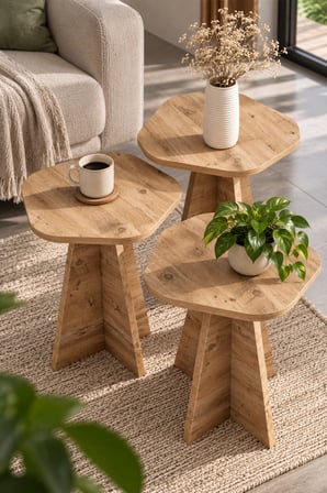 SuloraHome Çiçek Formlu 3'lü Zigon Sehpa Seti Kahverengi