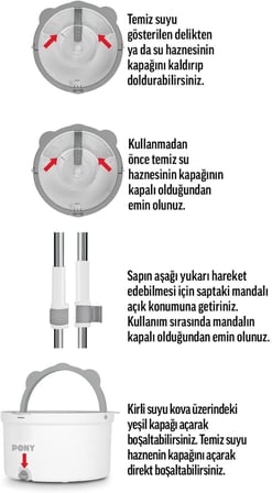 Beyaz Yedekli Temiz &amp; Kirli Suyu Ayırma Özelliği Otomatik Temizlik Seti Mop Paspas