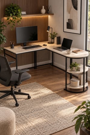 SuloraHome Tipi Köşe Çalışma Masası 2 Raflı Metal İskeletli