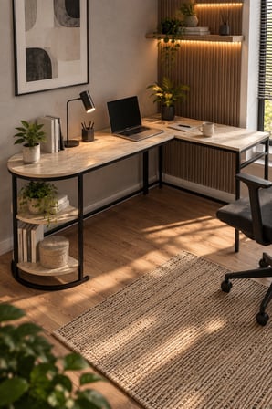 SuloraHome Tipi Köşe Çalışma Masası 2 Raflı Metal İskeletli