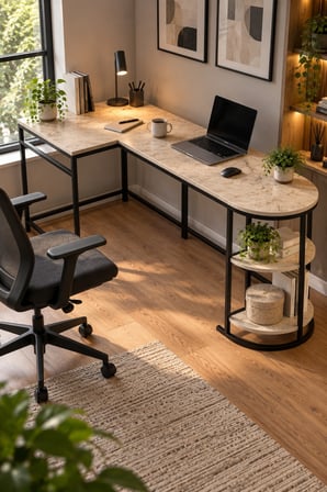 SuloraHome Tipi Köşe Çalışma Masası 2 Raflı Metal İskeletli