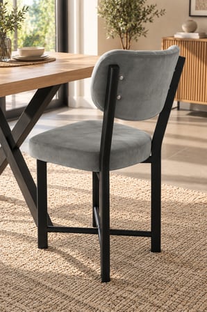 SuloraHome Gri Kumaş Mutfak Sandalyesi Siyah Metal Ayaklı