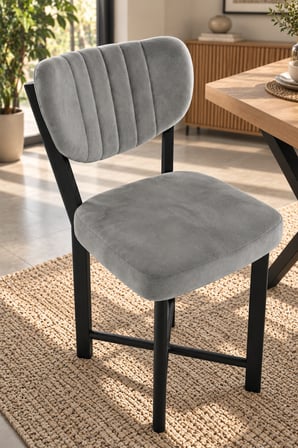 SuloraHome Gri Kumaş Mutfak Sandalyesi Siyah Metal Ayaklı