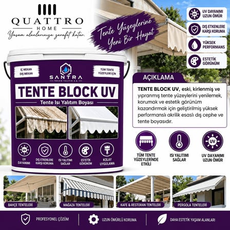 Tente Block UV Akrilik Tente Isı Yalıtım Boyası 5 KG – UV Dayanımlı, Suya ve Dış Etkenlere Dayanıklı Tente Yenileme Boyası