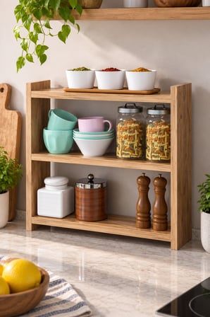 SuloraHome 3 Raflı Ceviz Desenli Tezgah Üstü Düzenleyici Raf