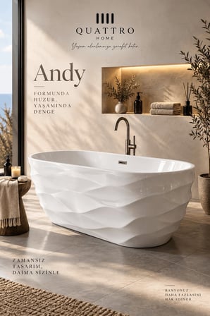 Andy Beyaz Serbest Duran Akrilik Küvet – 170 × 75 × 58 cm