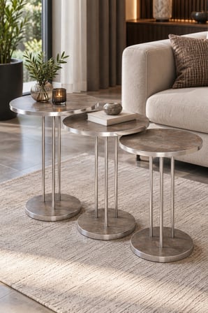 SuloraHome Mor ve Gümüş Metal Ayaklı 3'lü Zigon Sehpa Takımı