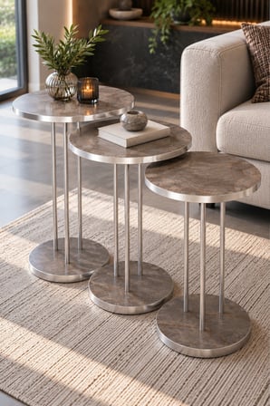 SuloraHome Mor ve Gümüş Metal Ayaklı 3'lü Zigon Sehpa Takımı