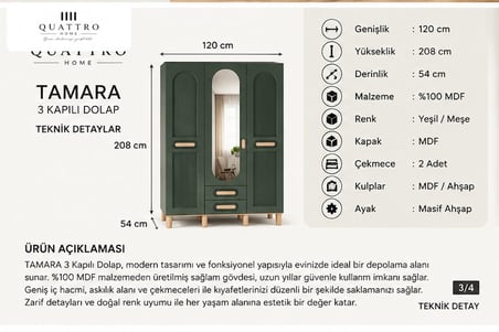 TAMARA 3 KAPAKLI DOLAP
