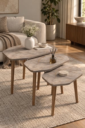 SuloraHome 3'lü Geometrik Zigon Sehpa Seti Gordion Desenli