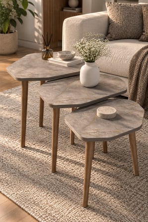 SuloraHome 3'lü Geometrik Zigon Sehpa Seti Gordion Desenli