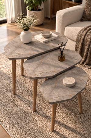 SuloraHome 3'lü Geometrik Zigon Sehpa Seti Gordion Desenli