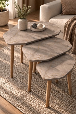 SuloraHome 3'lü Geometrik Zigon Sehpa Seti Gordion Desenli
