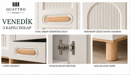 VENEDİK 3 KAPAKLI DOLAP