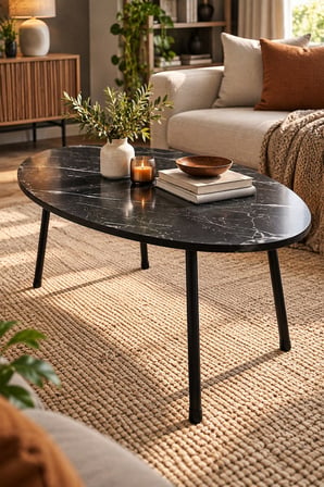SuloraHome Siyah Oval Orta Sehpa Metal Ayaklı