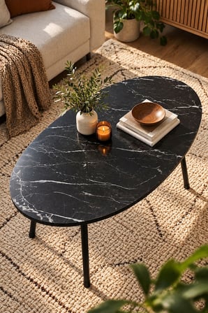SuloraHome Siyah Oval Orta Sehpa Metal Ayaklı