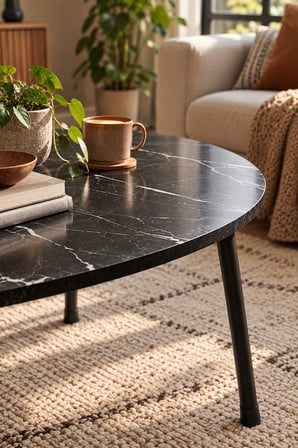 SuloraHome Siyah Oval Orta Sehpa Metal Ayaklı