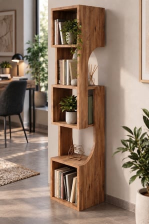 SuloraHome 5 Katlı Modern Ahşap Dekoratif Kitaplık ve Raf Ünitesi