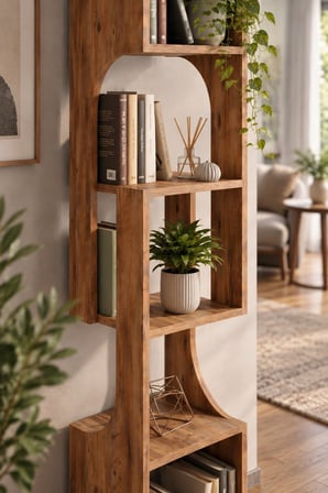 SuloraHome 5 Katlı Modern Ahşap Dekoratif Kitaplık ve Raf Ünitesi