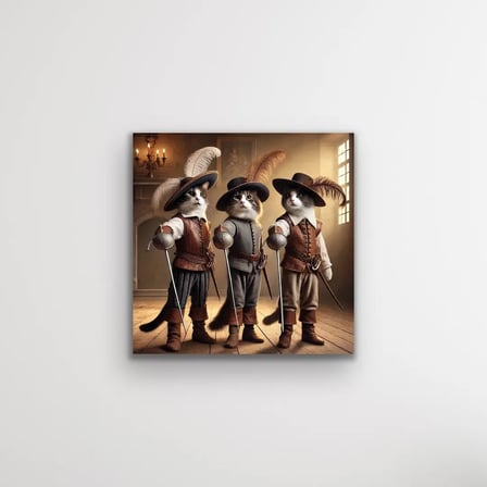 Silahşör Kedi Kanvas Tablo 90x90cm
