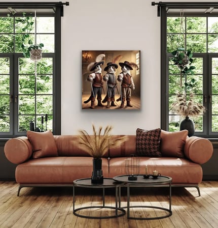 Silahşör Kedi Kanvas Tablo 90x90cm
