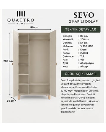 SEVO 2 KAPAKLI DOLAP