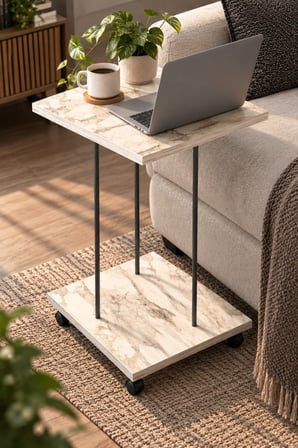 SuloraHome Tekerlekli Laptop ve Servis Sehpası Mermer Desenli Beyaz