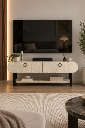 SuloraHome Ekru Traverten Desenli TV Ünitesi 110 cm