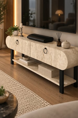 SuloraHome Ekru Traverten Desenli TV Ünitesi 110 cm
