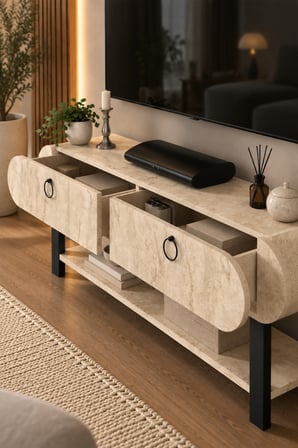 SuloraHome Ekru Traverten Desenli TV Ünitesi 110 cm