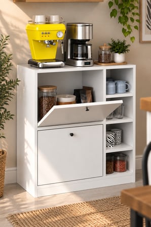 SuloraHome Beyaz Kahve Köşesi Dolabı ve Mutfak Standı