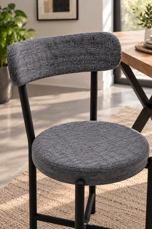 SuloraHome Keten Kumaşlı Gri Mutfak Sandalyesi - Metal Ayaklı Modern Tasarım