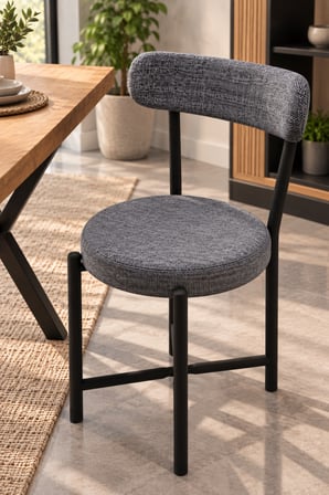 SuloraHome Keten Kumaşlı Gri Mutfak Sandalyesi - Metal Ayaklı Modern Tasarım
