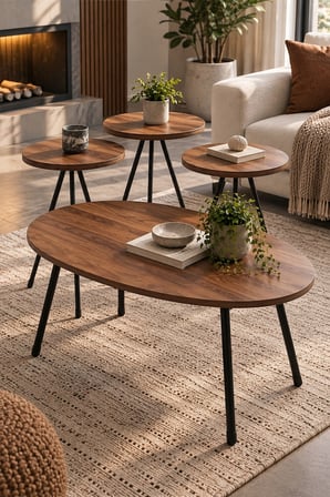 SuloraHome Ceviz Desenli Metal Ayaklı 4'lü Sehpa Seti