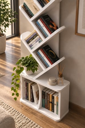 SuloraHome Yaprak Tasarımlı Beyaz Kitaplık 45x132 cm