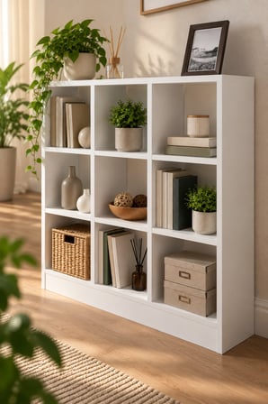 SuloraHome 9 Bölmeli Beyaz Çok Amaçlı Kitaplık ve Raf Dolabı
