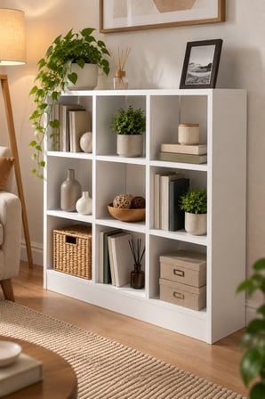 SuloraHome 9 Bölmeli Beyaz Çok Amaçlı Kitaplık ve Raf Dolabı
