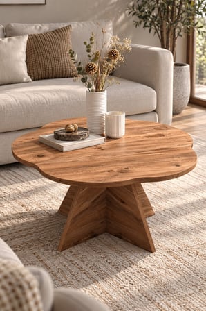 SuloraHome Çiçek Formlu Kahverengi Orta Sehpa 70 cm