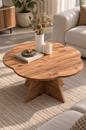SuloraHome Çiçek Formlu Kahverengi Orta Sehpa 70 cm
