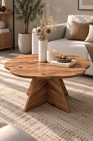 SuloraHome Çiçek Formlu Kahverengi Orta Sehpa 70 cm