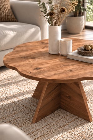 SuloraHome Çiçek Formlu Kahverengi Orta Sehpa 70 cm
