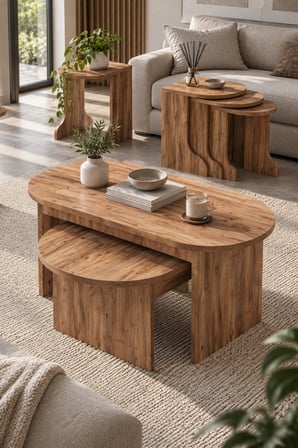 SuloraHome Orta Sehpa ve Zigon Sehpa 5'li Set Kahverengi