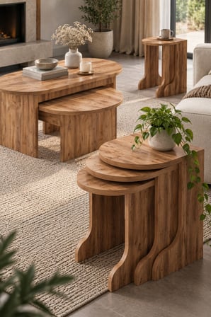 SuloraHome Orta Sehpa ve Zigon Sehpa 5'li Set Kahverengi