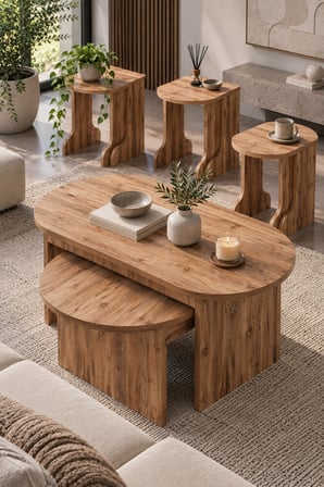 SuloraHome Orta Sehpa ve Zigon Sehpa 5'li Set Kahverengi