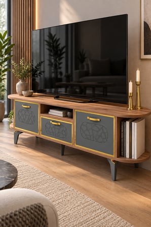 SuloraHome Kahverengi Gold Detaylı 160 cm TV Ünitesi