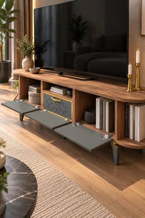 SuloraHome Kahverengi Gold Detaylı 160 cm TV Ünitesi